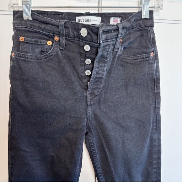 Re/Done Comfort Stretch High Rise Ankle Crop In Black 25 Y2K Grunge Punk - Picture 5 of 15